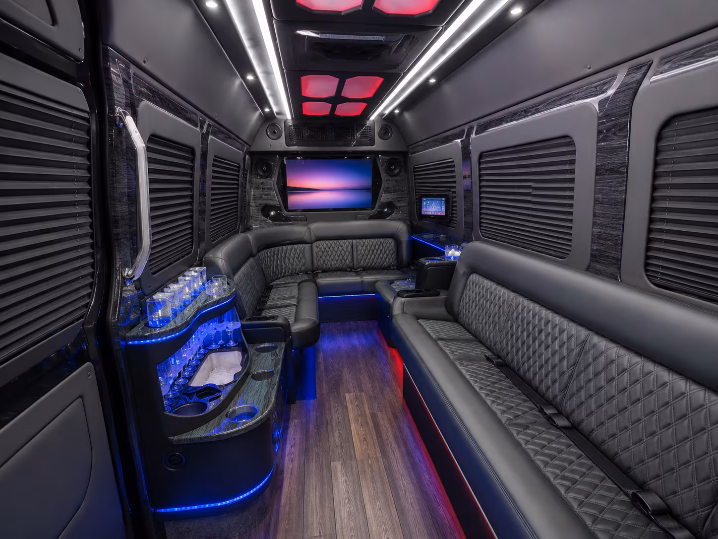 redwood city 40 passenger party bus inside